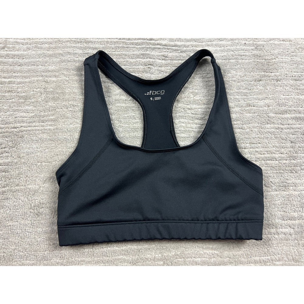 BCG Sports Bra Womens Small Black Racerback Solid Compression Activewear Workout